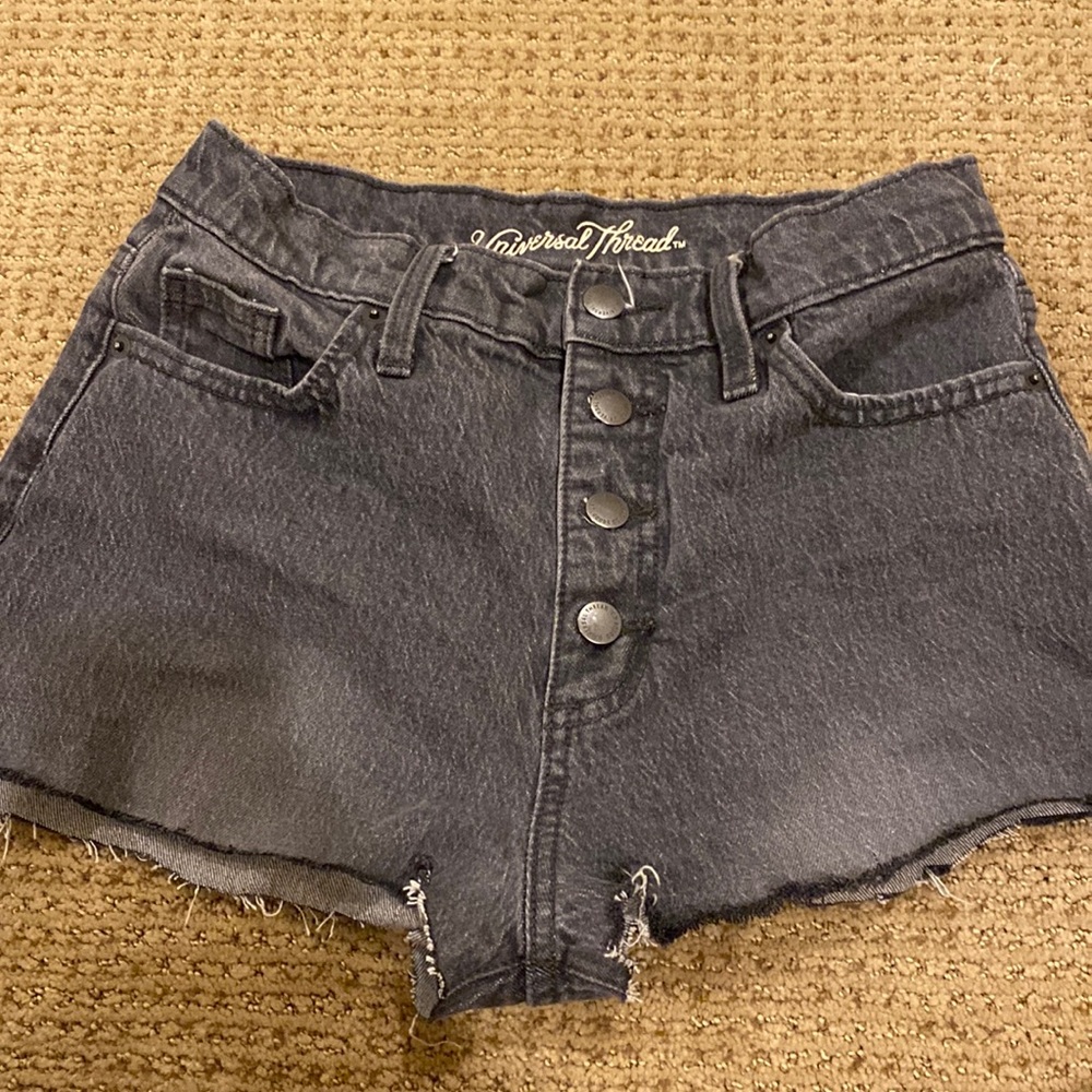 target universal thread dark grey jean shorts; used to be long but i cut them
